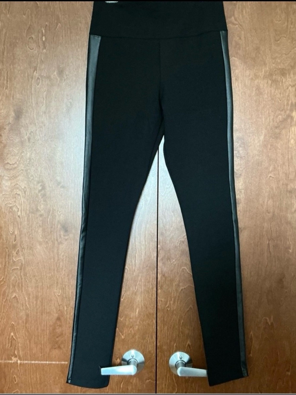 AKIRA Black High Waisted Leggings Faux Leather Stripe Ankle Pant Size XL